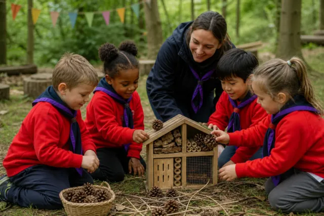 Squirrels building a bug hotel
