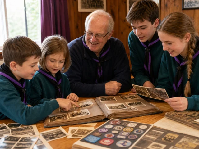 Young Scouts learning together outdoors
