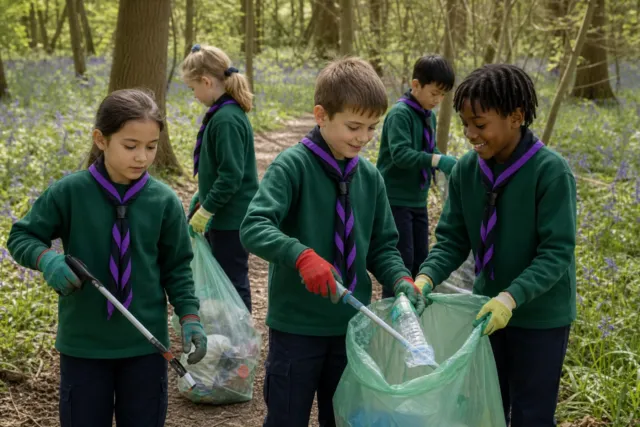 Cubs taking part in a woodland conservation activity